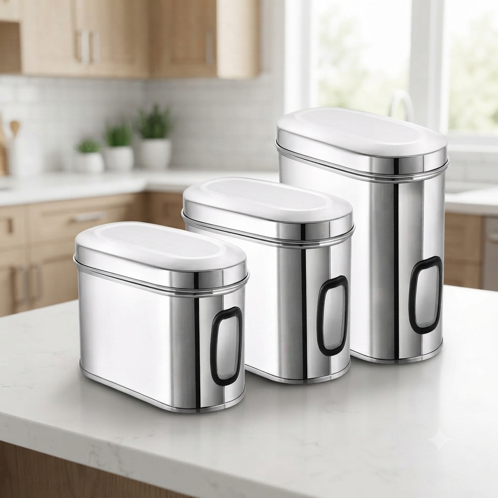 3pcs Stainless Steel Oval Storage Set