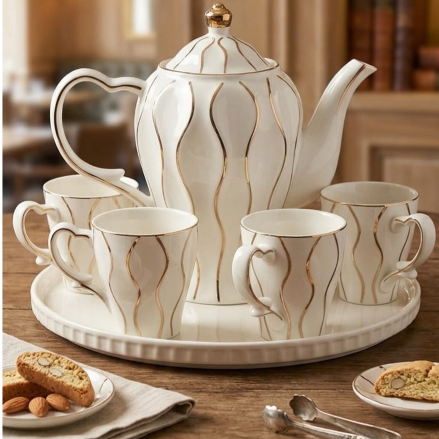 Gold White Ceramic Tea Set