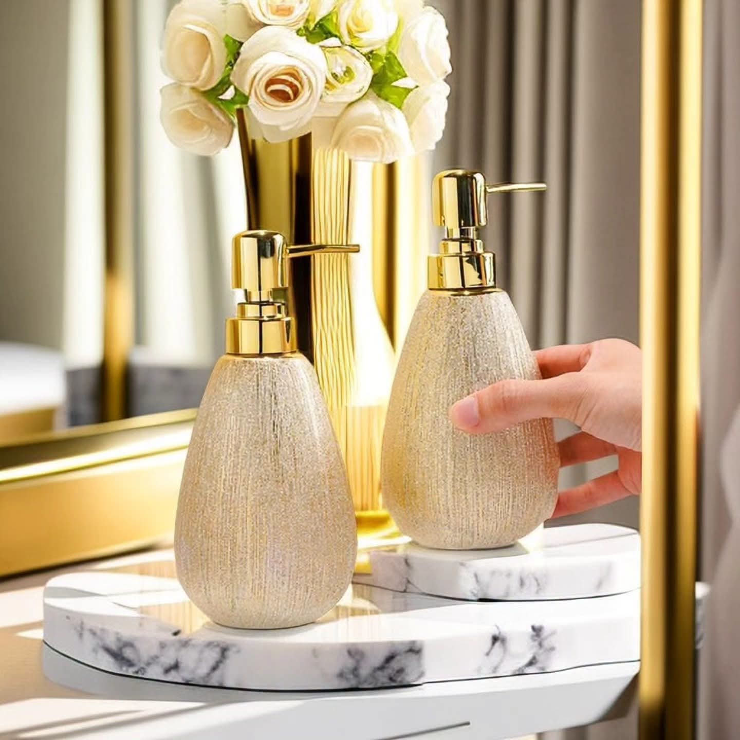 Golden Ceramic Press Soap Dispenser Bottle