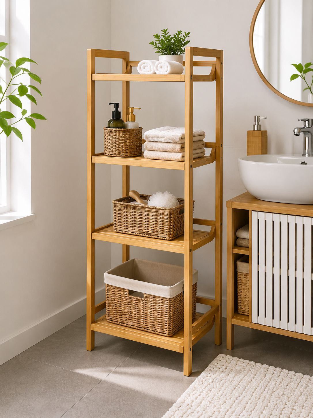 4Tier Bamboo Bathroom Rack