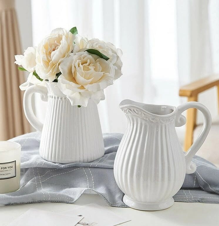 White Pitcher Style Ceramic Vase