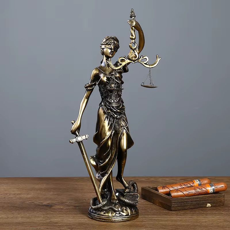 Resin Lady Justice Sculpture and Clock - Symbol of Honesty and Law