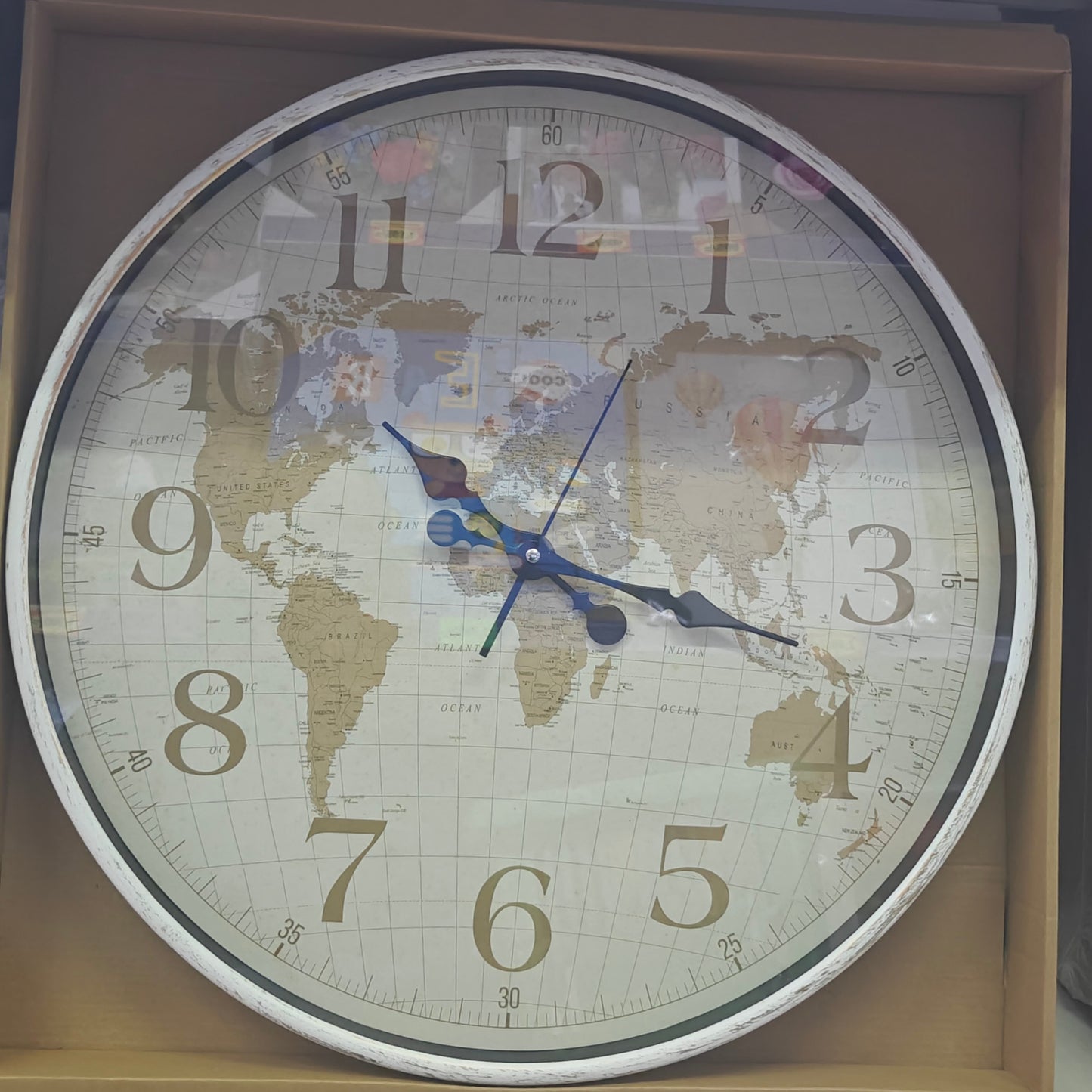 Vintage World Map Iron and Bamboo Wall Clock