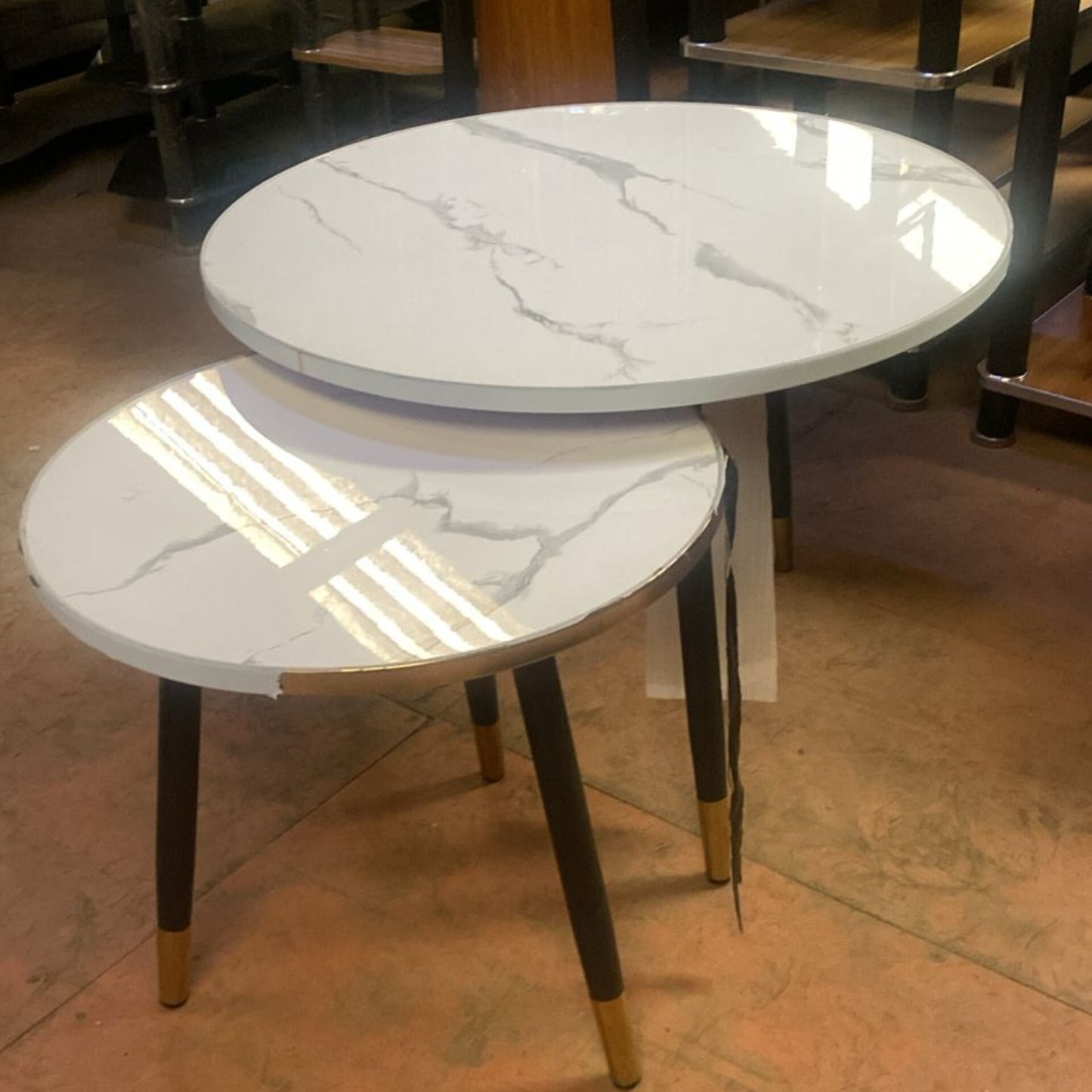 Modern Round Nesting Coffee Table Set with Faux Marble Top and Metal Legs