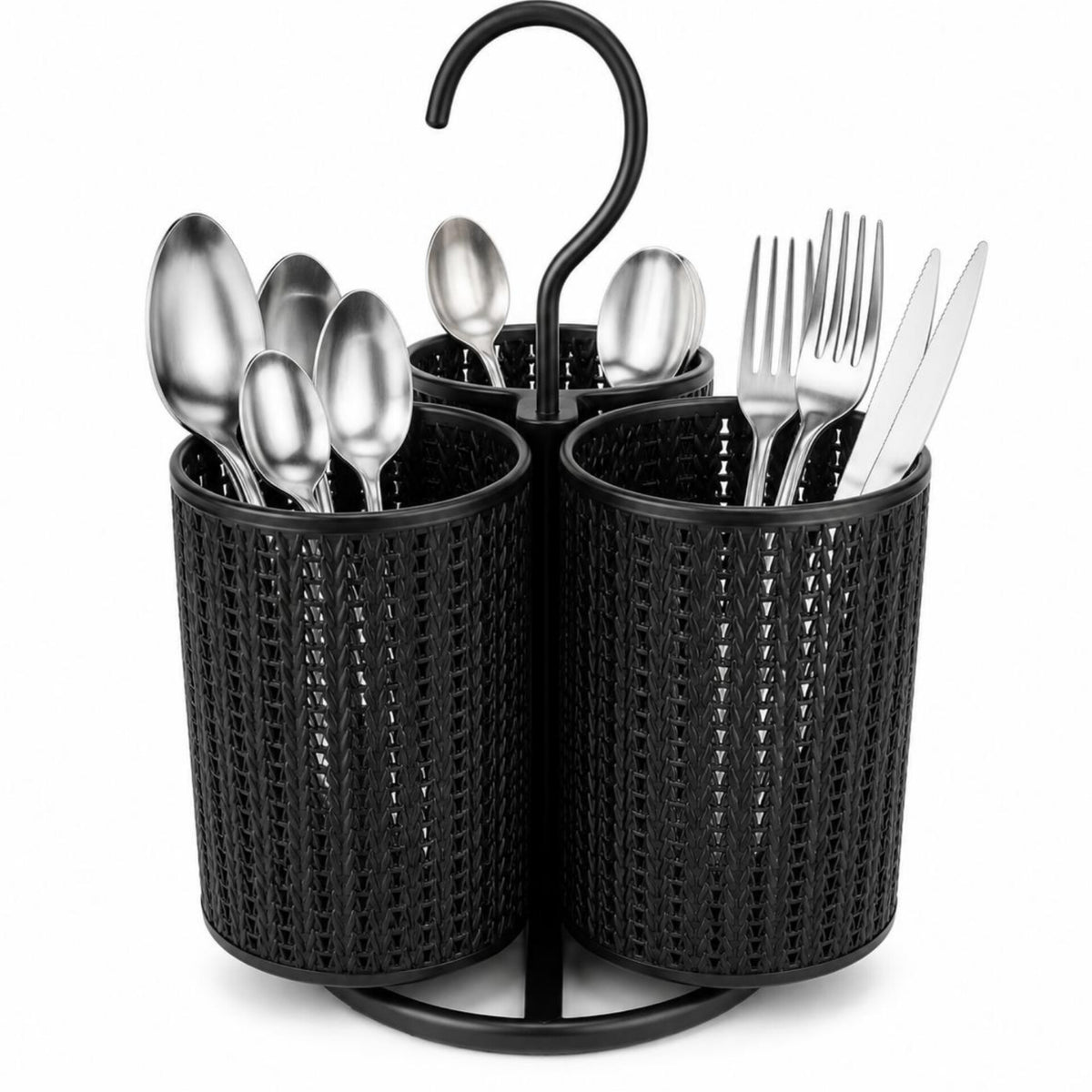 3 Compartments Rotating Stainless Cutlery Organizer