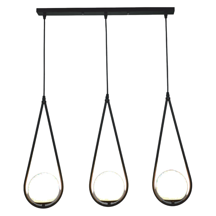Black 3-Light Pendant Lamp with Teardrop Glass Shades PL 1165 03 BK