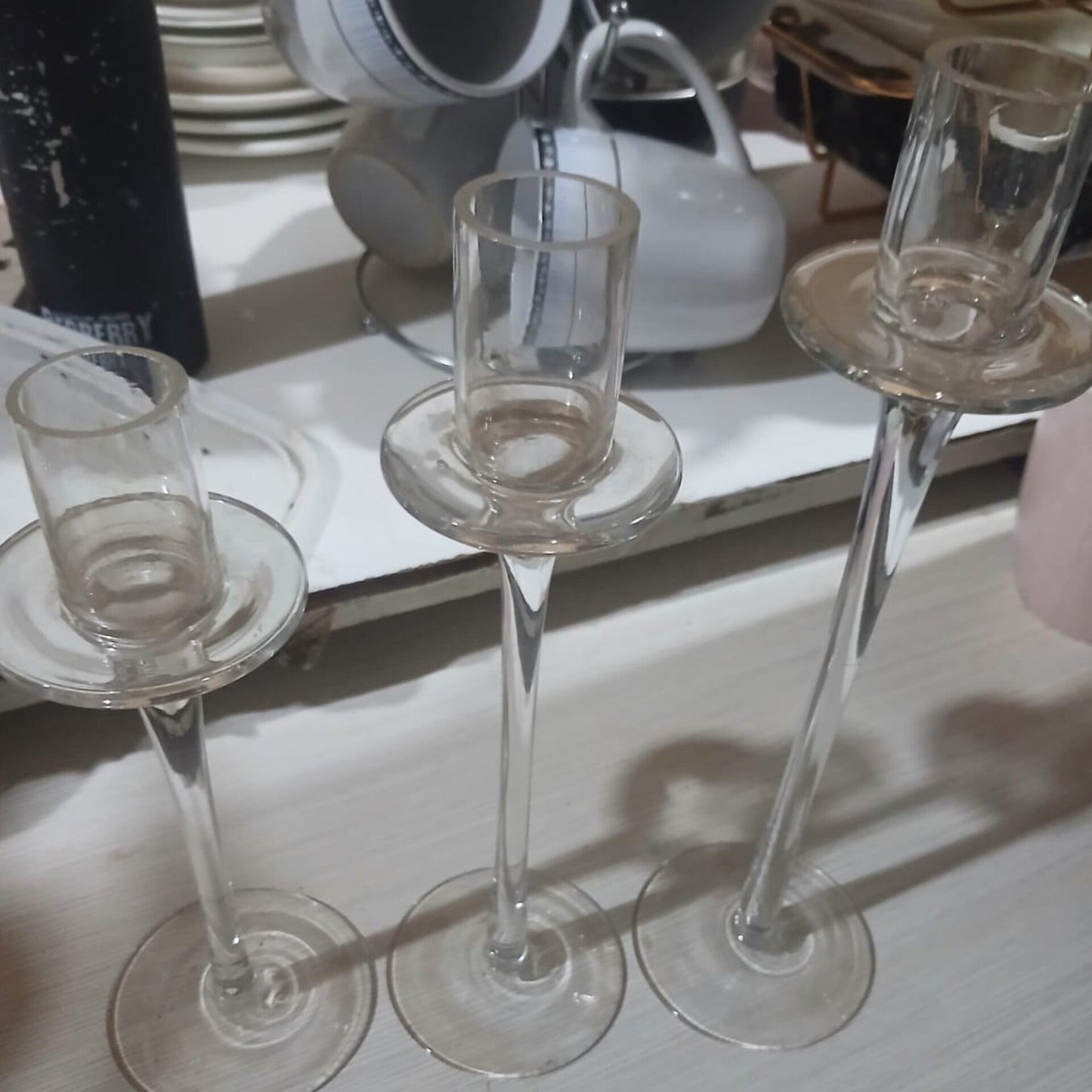 3Pcs Clear Glass Candle Holder Set