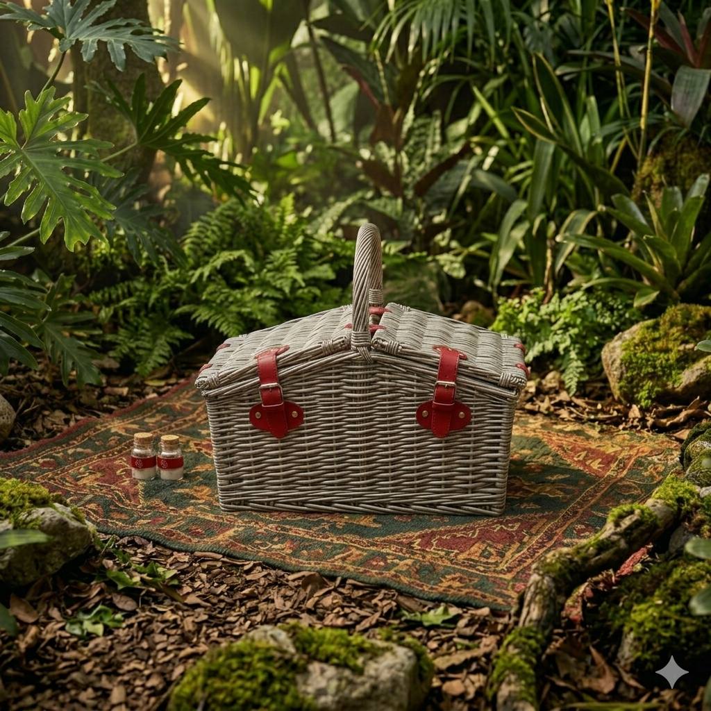 Wicker Picnic Basket Set for Four People