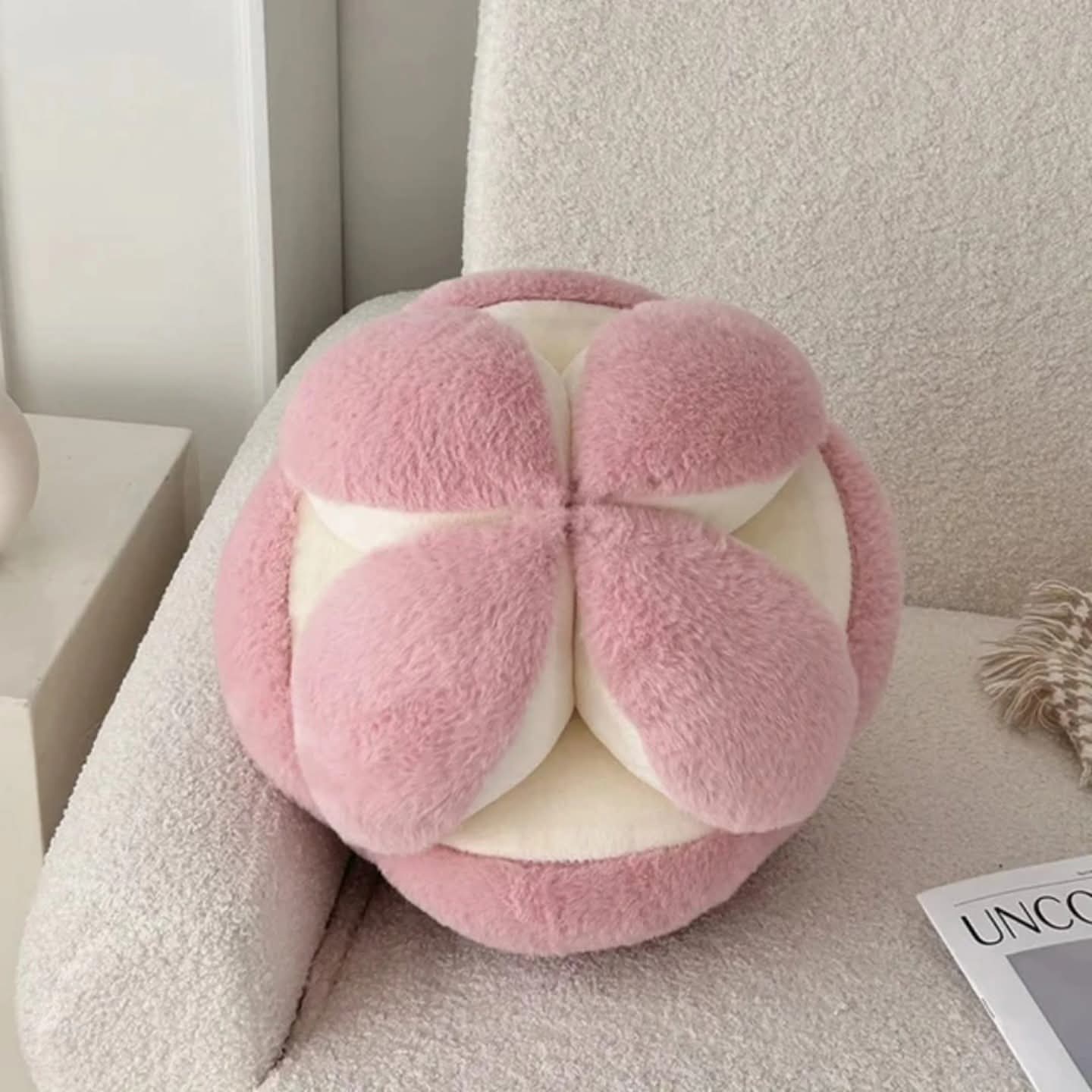 Round Fur Ball Throw Pillow for Living Room and Bedroom