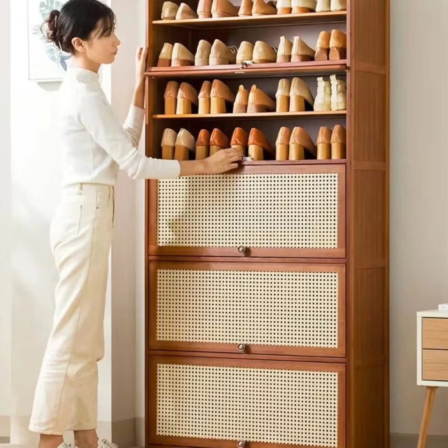 11 Layer Rattan Bamboo Shoe Rack and Storage Shelf
