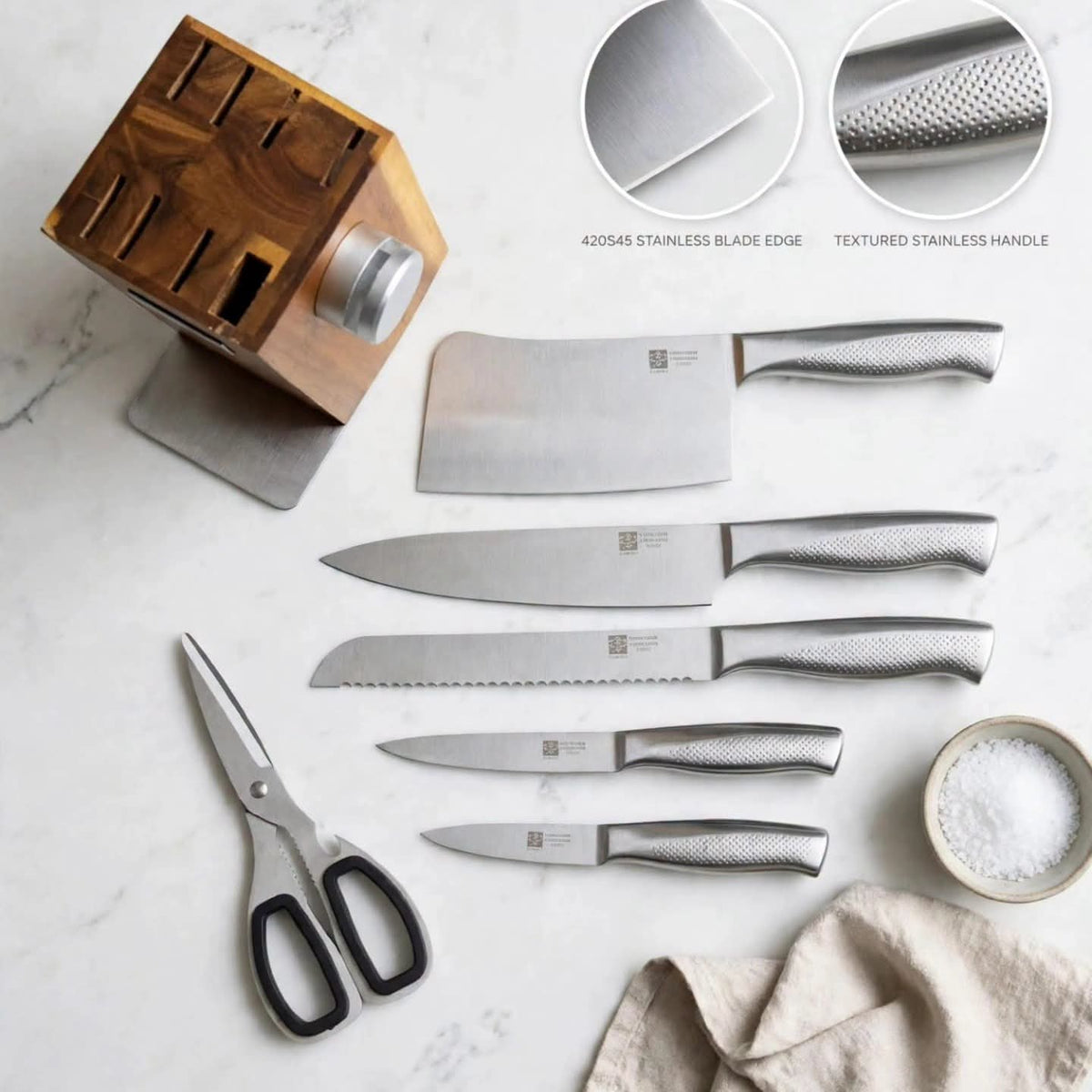 8Pcs Stainless Steel Knife Set with Wooden Block