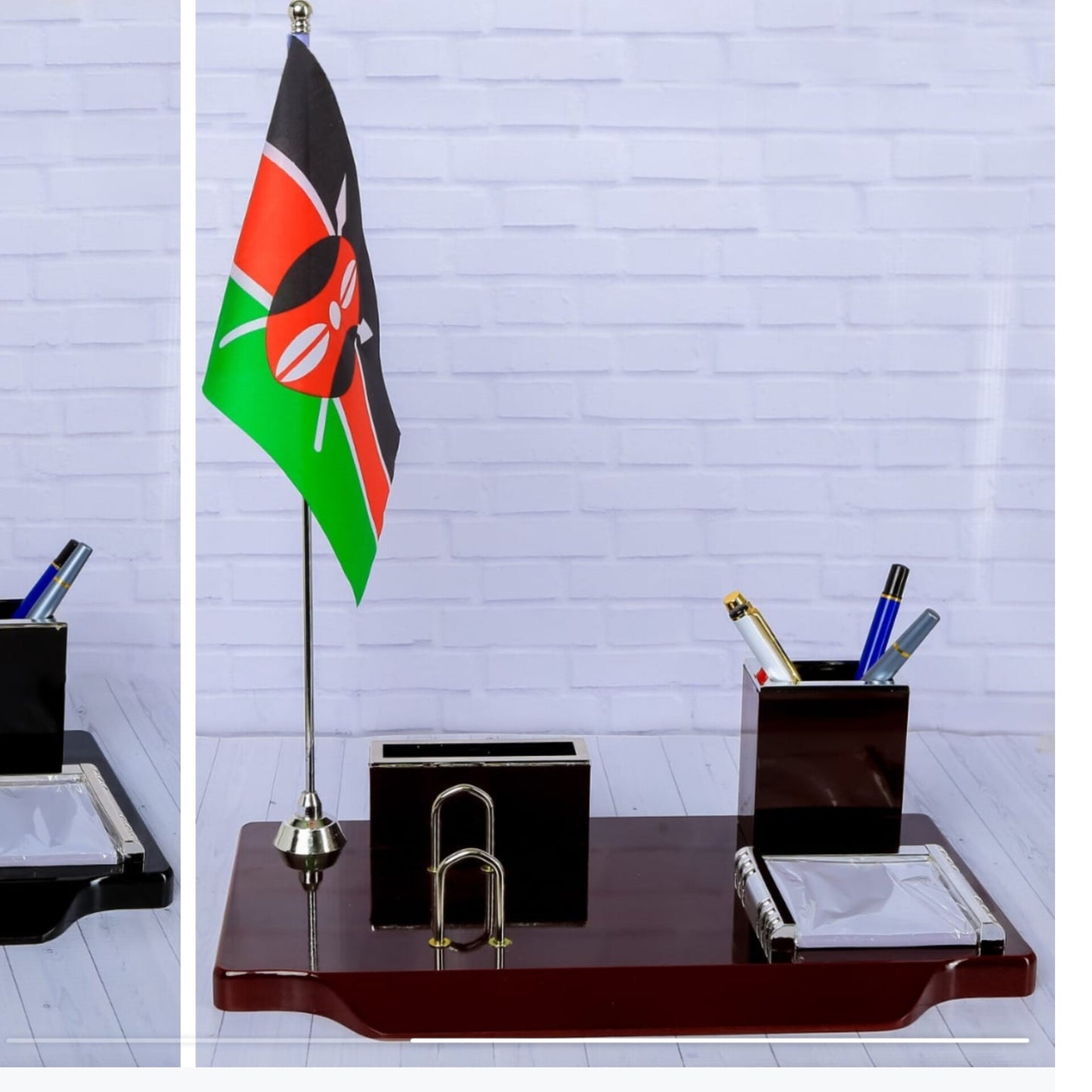 Executive Mahogany Desk Organizer with Kenyan Flag Display