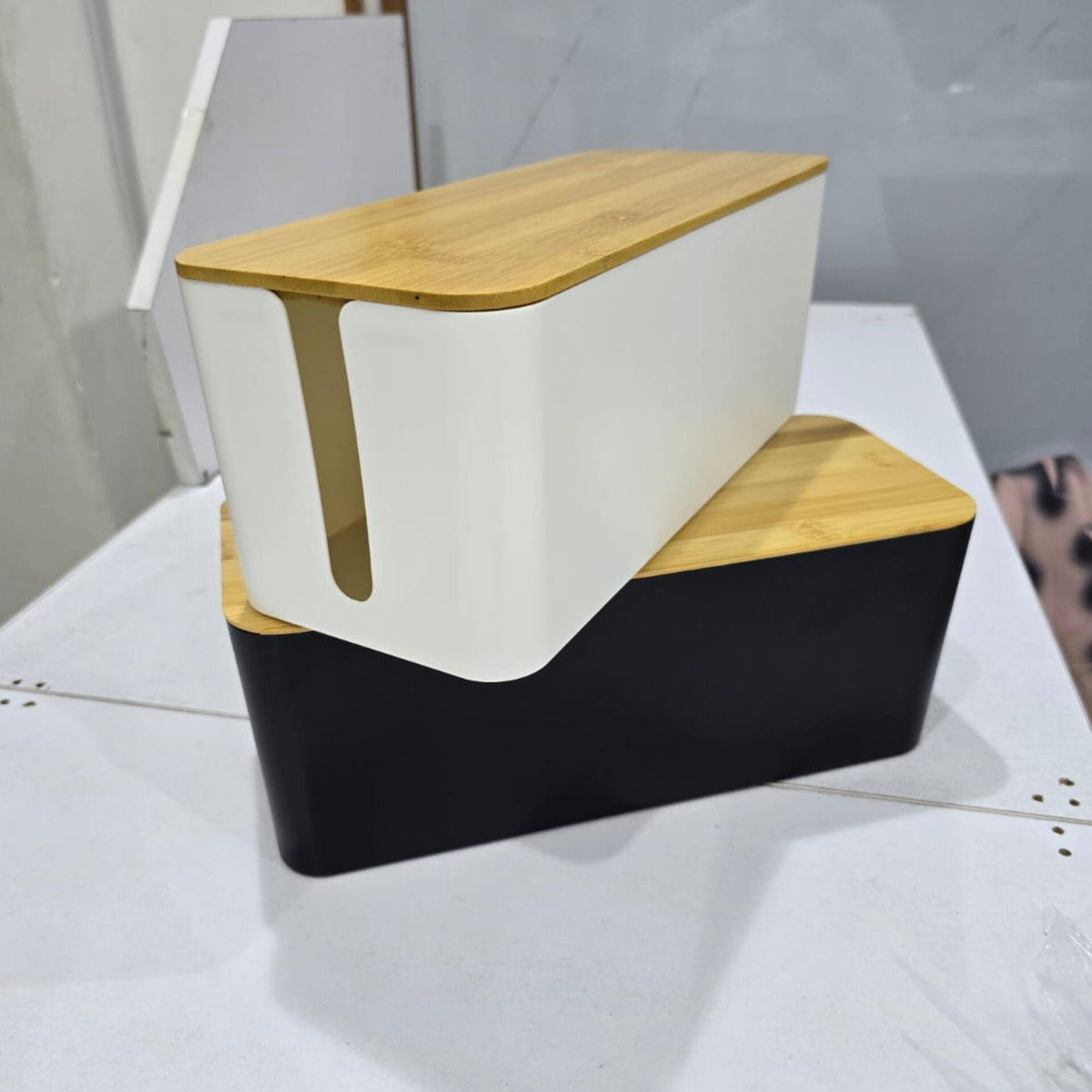Cable Storage Box with Bamboo Lid