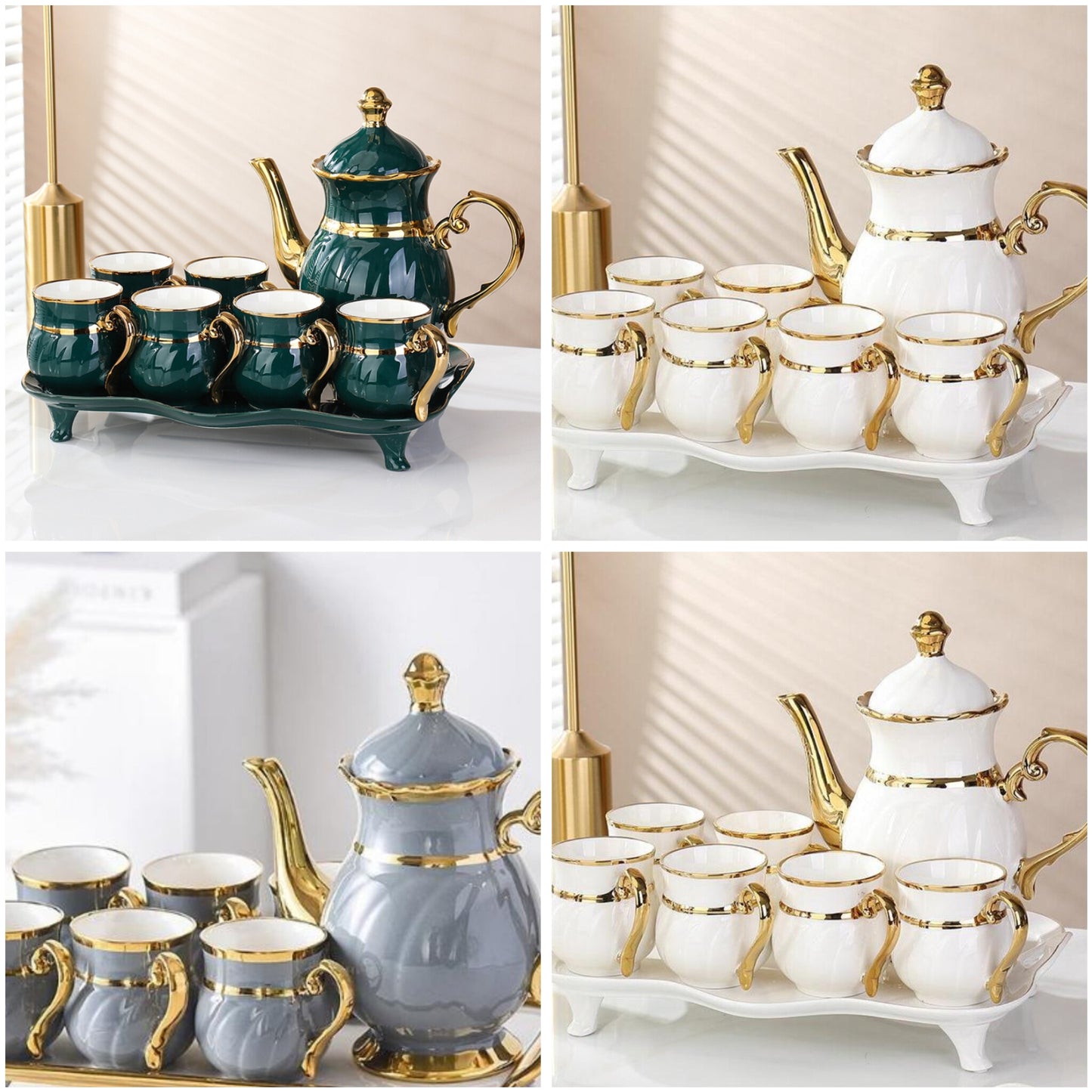 8Pcs Ceramic Tea Set with Tray