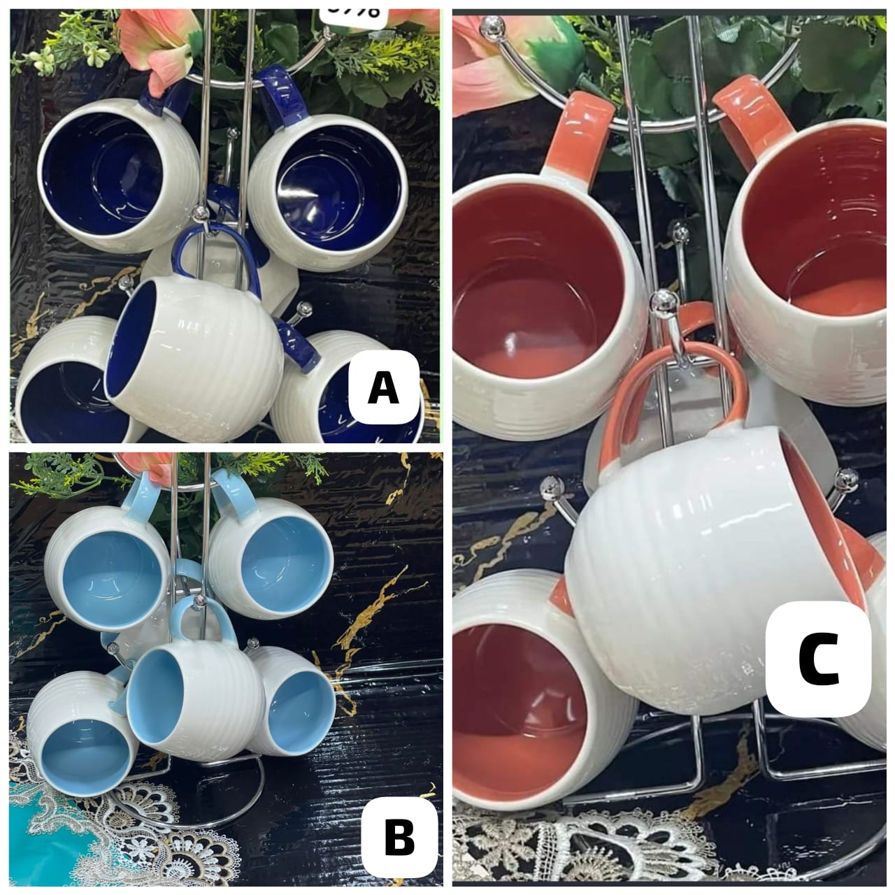 6 piece ribbed ceramic cup set