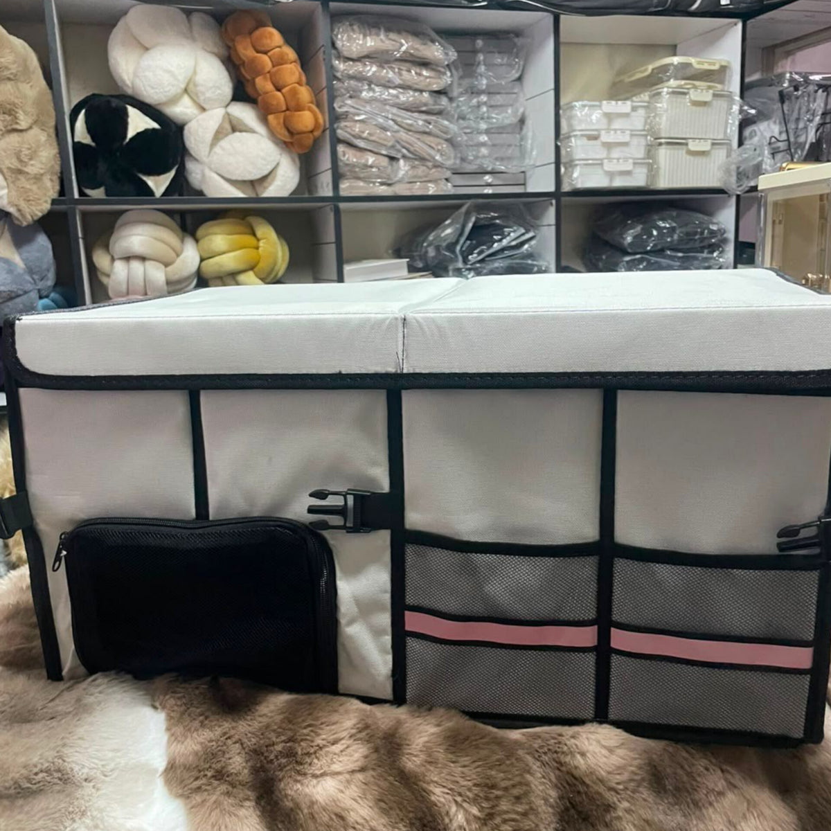 Car Trunk Foldable Storage Box with Shoe Compartment