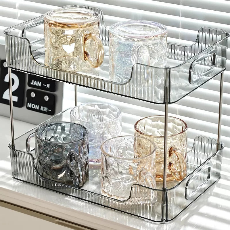 Multipurpose 2-Tier Clear Acrylic and Silver Decorative Organizer