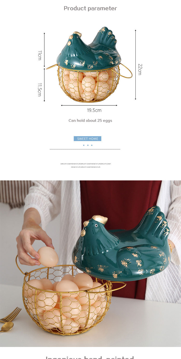 Gold Steel Egg Basket with Chicken Cover