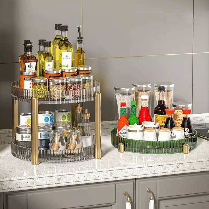 360° Rotating 2-Tier Decorative Vanity and Multipurpose Organizer