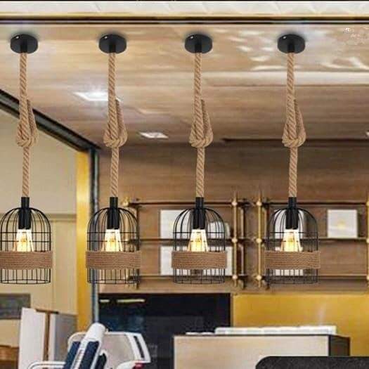 Rustic Hemp Rope Cage Pendant Light