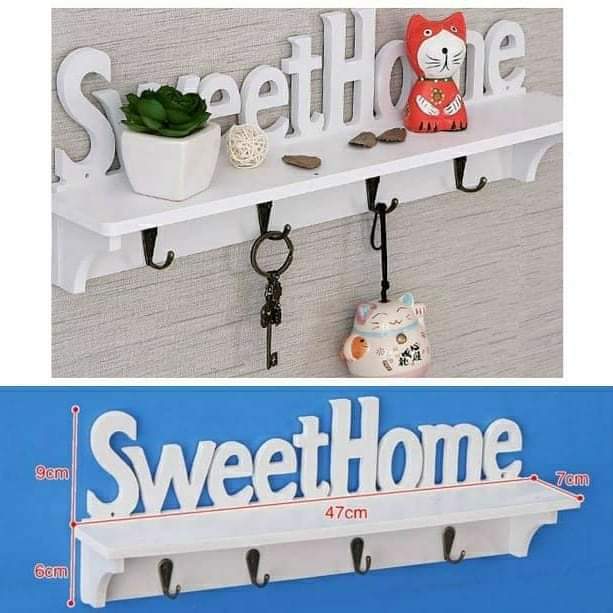 Sweet Home Wooden Wall Shelf with Hooks