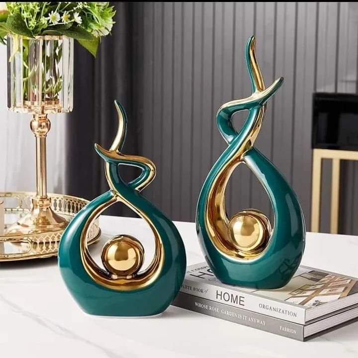 Green Ceramic Abstract Sculpture Set