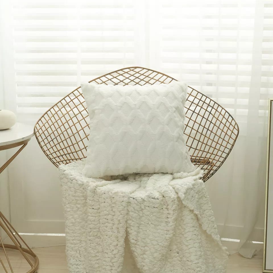 Rustic Embroidered Faux Wool Throw Pillow Cover