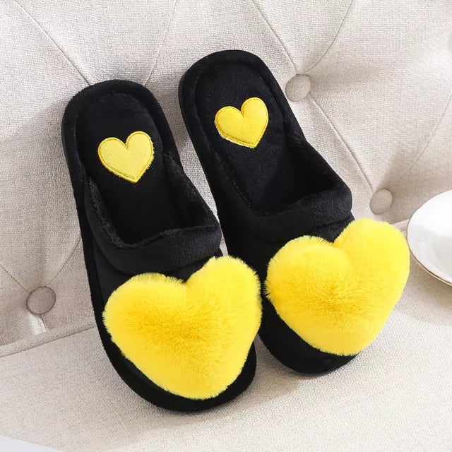 Plush Heart Motif Indoor Slipper Shoes