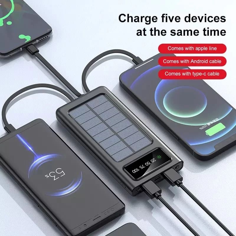 Solar Power Bank Built in 4 Cables Portable Charger
