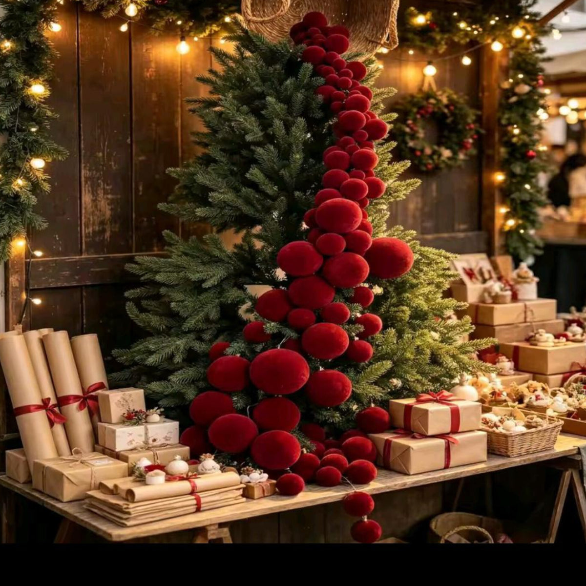 1.8M Christmas Ball Vine String Plastic Flocked Pendant