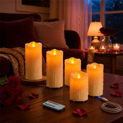 5 Pcs Set Christmas Rechargeable LED Candles with Remote