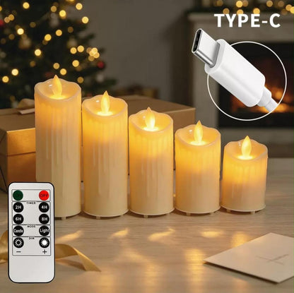 5 Pcs Set Christmas Rechargeable LED Candles with Remote