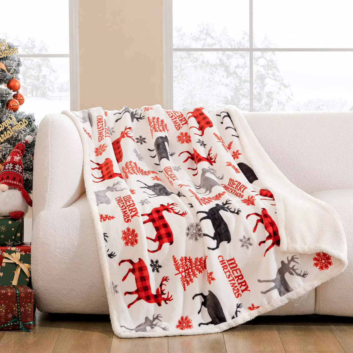 Christmas Double Sided Sherpa Throw Blanket 127cm x152cm