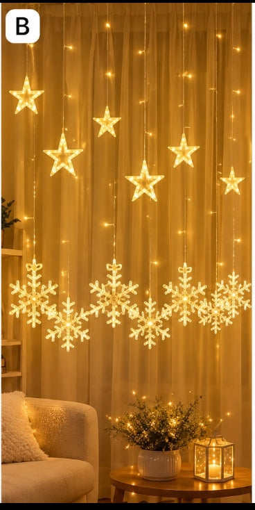 2M LED Warm White Snowflake Curtain Fairy String  Lights