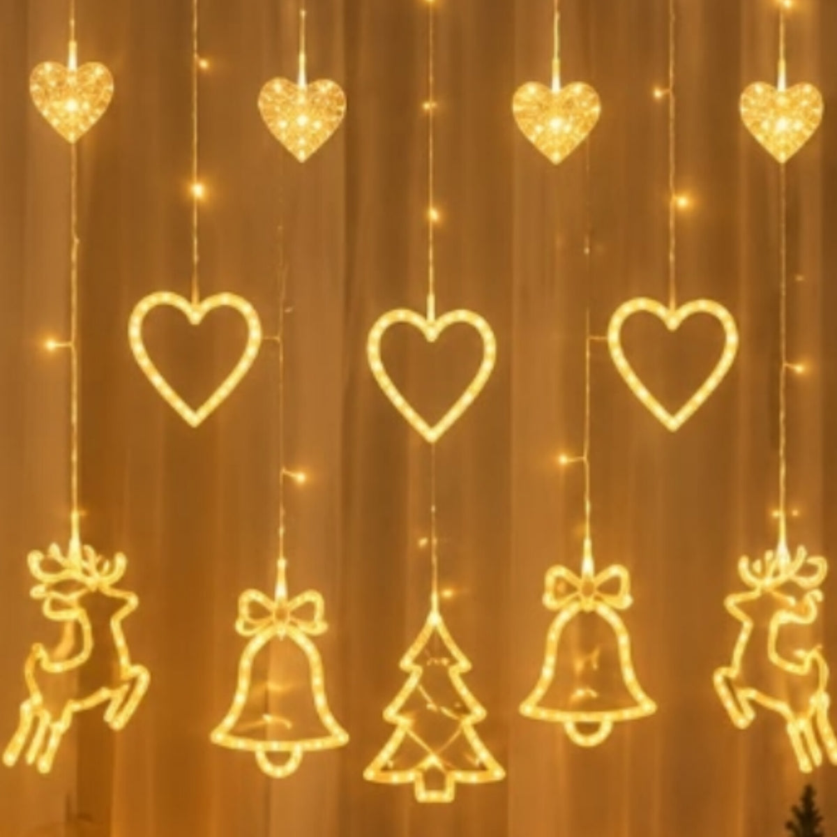 2M LED Christmas Reindeer Heart and Tree Curtain Lights