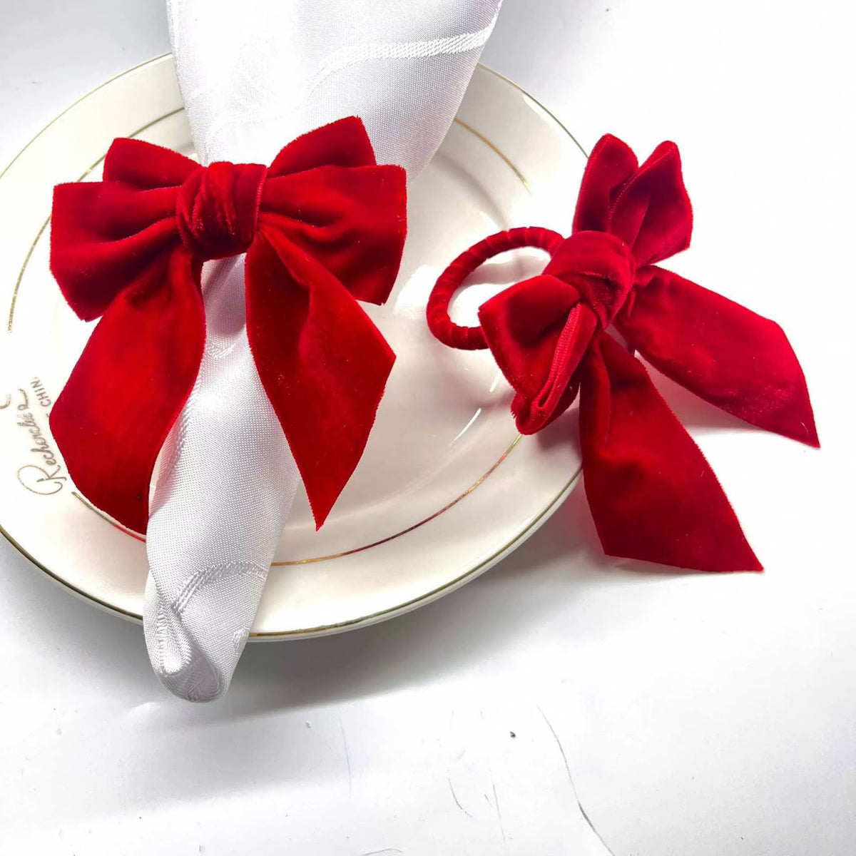 Red Velvet Bow Napkin Rings