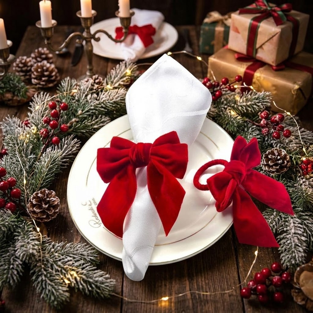 Red Velvet Bow Napkin Rings