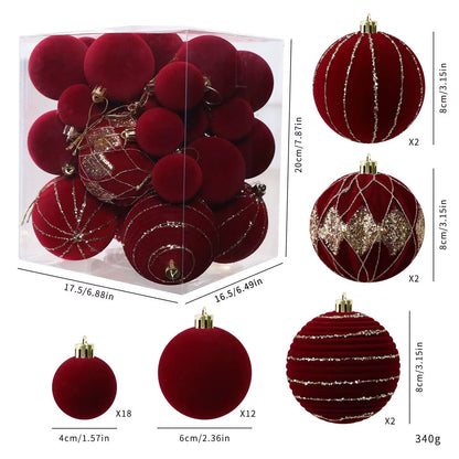 36PCS Burgundy Velvet Christmas Decor Balls Set