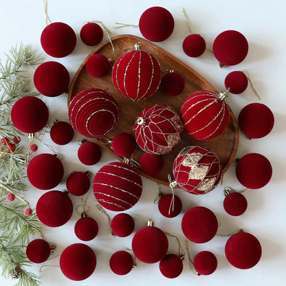 36PCS Burgundy Velvet Christmas Decor Balls Set