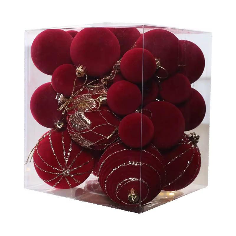 36PCS Burgundy Velvet Christmas Decor Balls Set