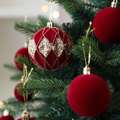 36PCS Burgundy Velvet Christmas Decor Balls Set