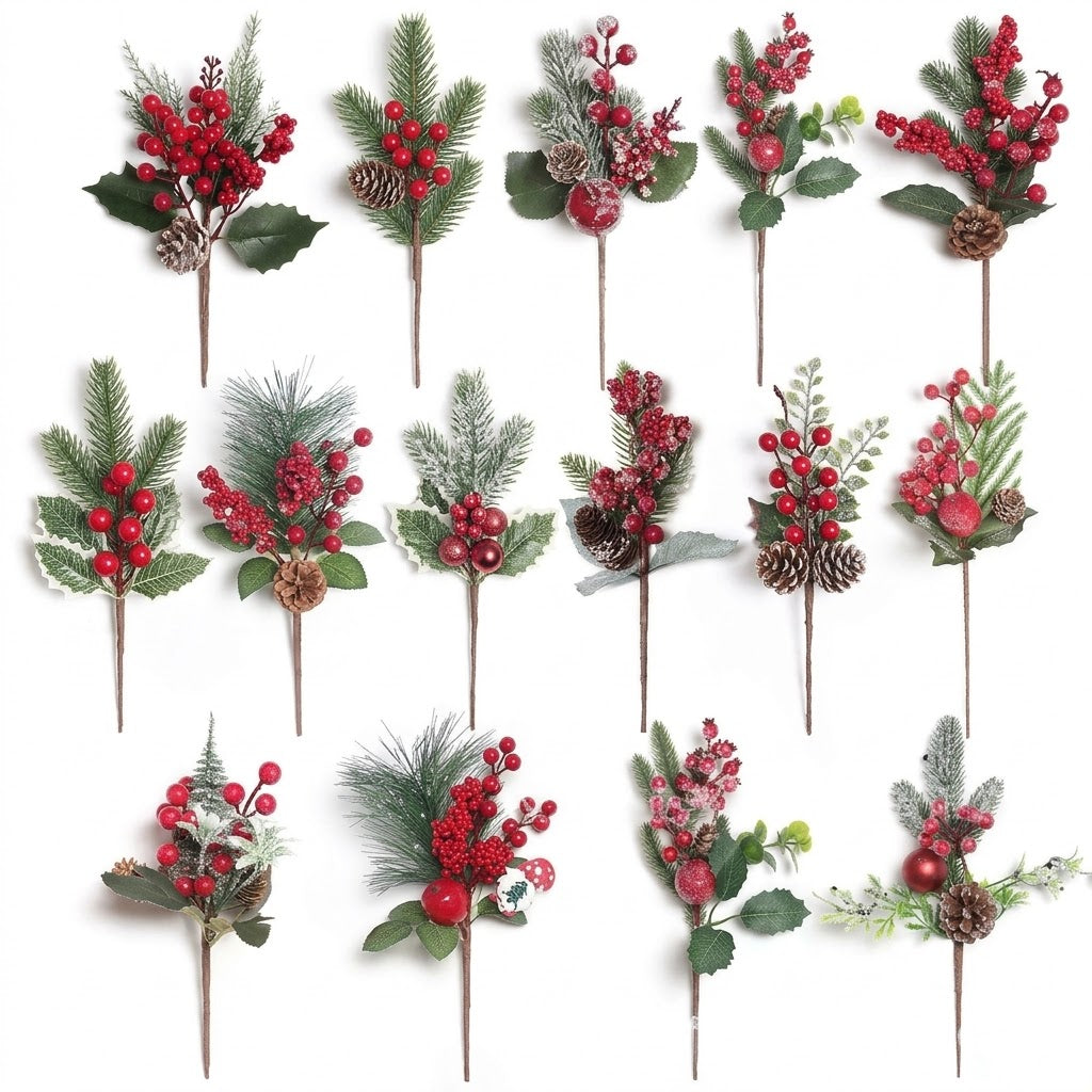 4Pc Christmas Picks and Berries Sprays
