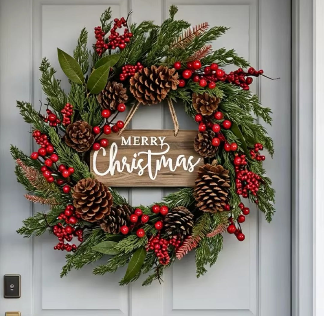 50cm Christmas Door Wreath with Cones, Berries and Leaves