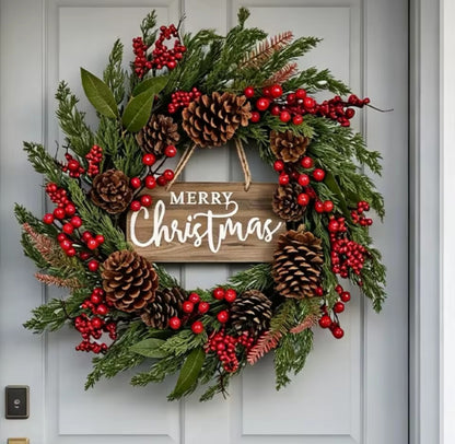 50cm Christmas Door Wreath with Cones, Berries and Leaves