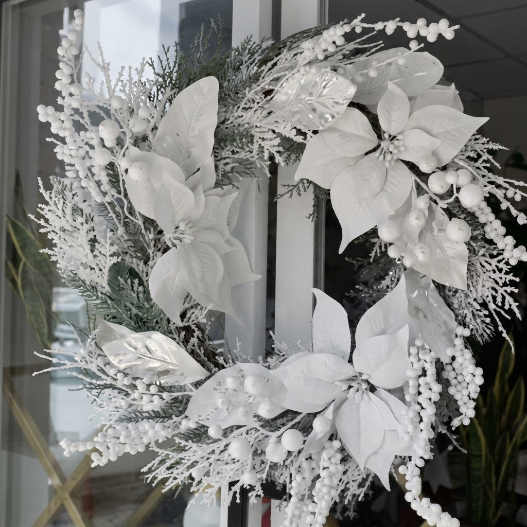 50cm White Snow Flocked Door Wreath