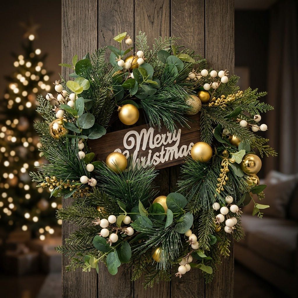50cm Green Leafy Christmas Door Wreath