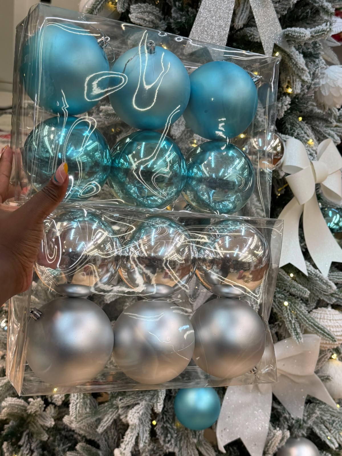 6Pc Set Snowfall Blue Christmas Decor Balls