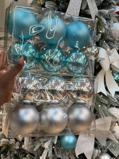 6Pc Set Snowfall Blue Christmas Decor Balls