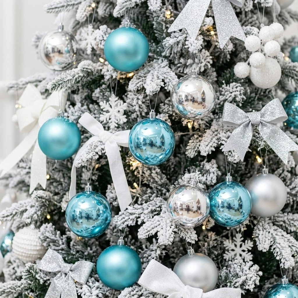6Pc Set Snowfall Blue Christmas Decor Balls