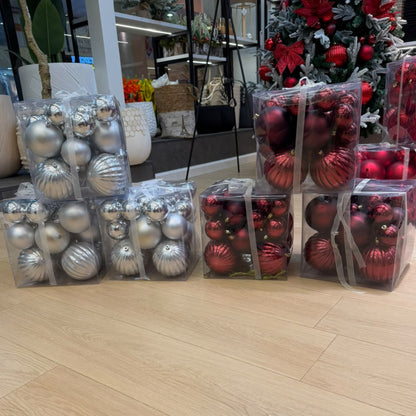 26Pcs Burgundy and Silver Christmas Decor Balls Set